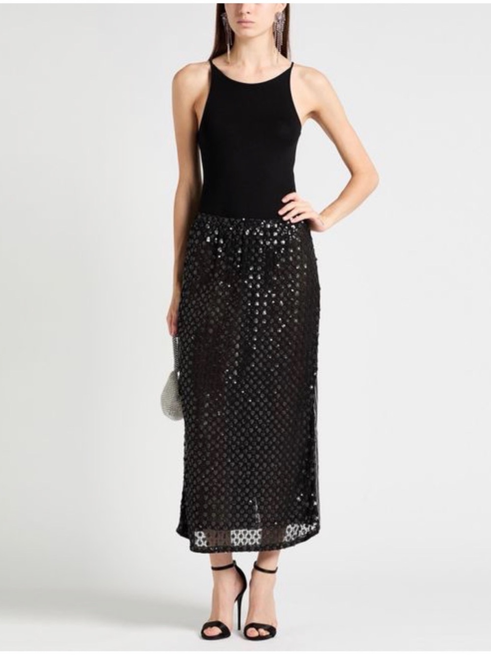 Baum und pferdgarten Black Sequin Midi skirt Women's Sparkle Evening Skirt